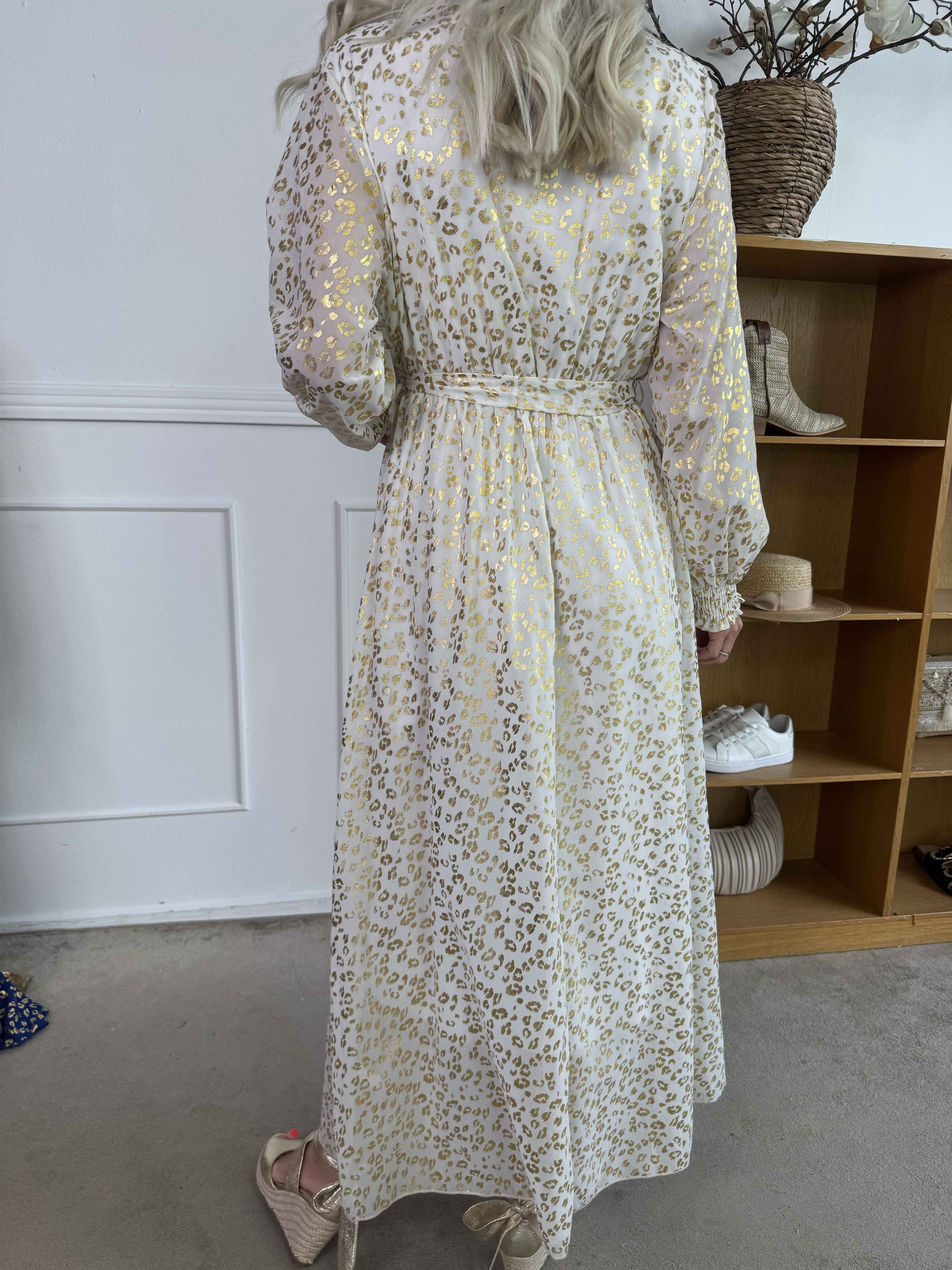 Tamas - Lang kjole med guld leopardprint